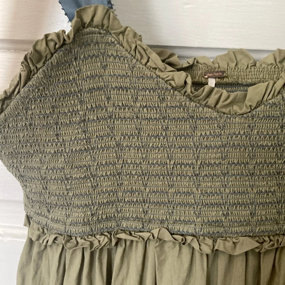 Free People Olive Green Maxi Dress with Blue Tie Straps - Picture 4 of 6